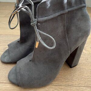 open toe gray booties